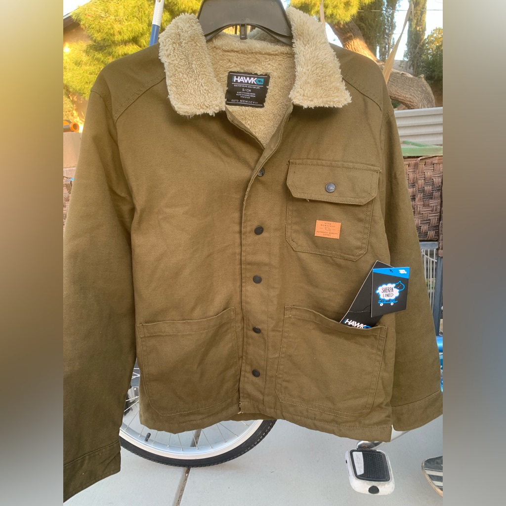Nwt Tony Hawk Men's Green Field Jacket With Sherpa Collar Canvas Shaket